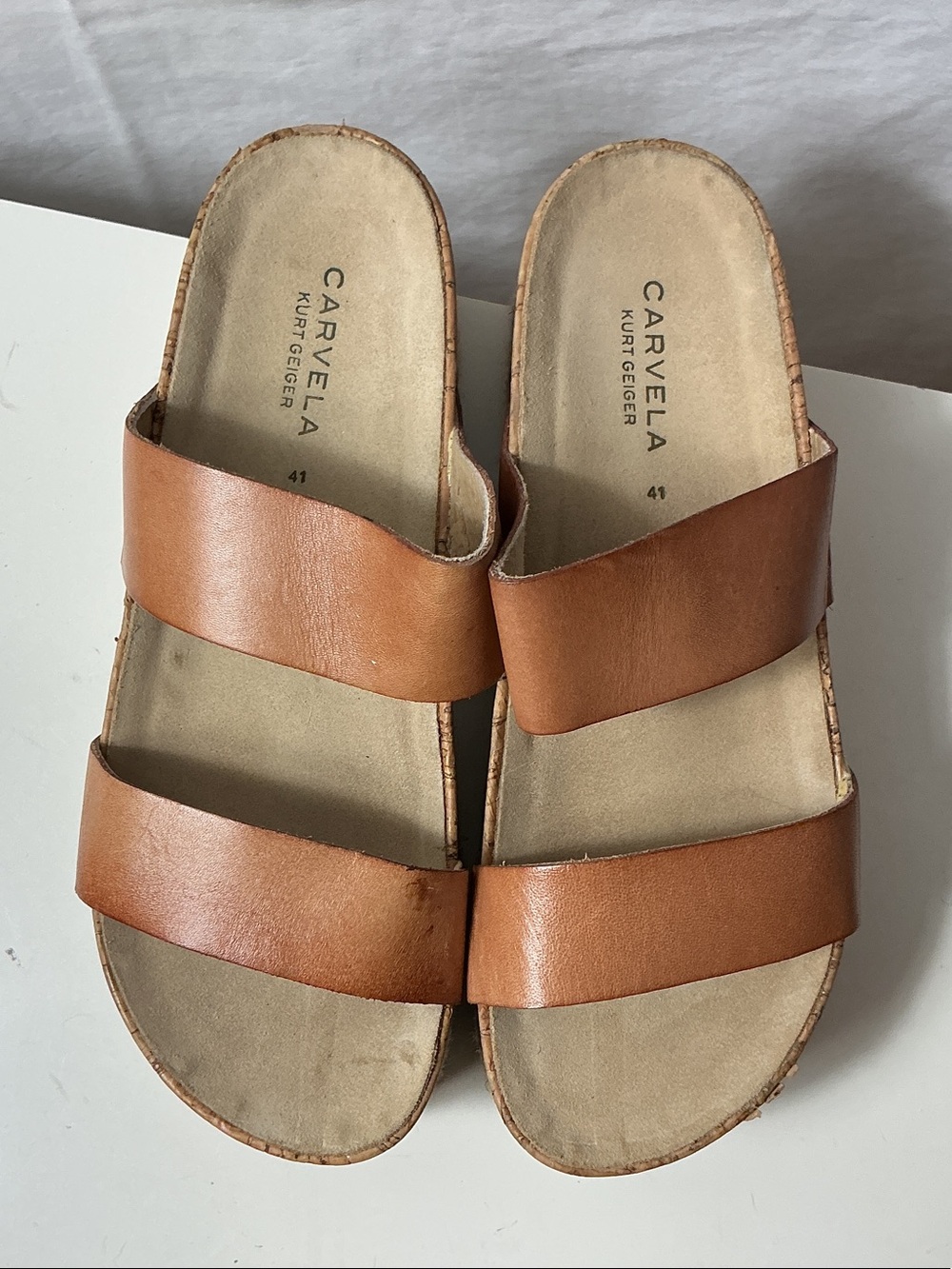Kurt Geiger Carvela Tan Leather Double-Strap Espadrille Slide Sandals
